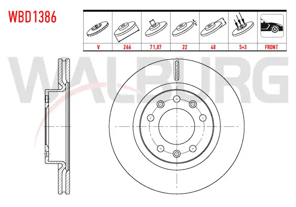 Fren Diski Ön Havalı 5 Bjn 266X22x71,07X48 Peugeot 308 II 1.6 HDI 2014 / 308 II 1.2 Thp 2014-/ 308 II 1.2 VTI 2014-/ 308 II 1.6 Thp 2014-