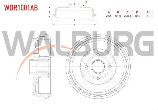 Fren Kampanası Arka Rulmanlı ABS Okuyuculu 4 Delik 272X61,93X228,5X89,2 Renault Kangoo (Kw0 / 1) 1.5 DCI 2008 -