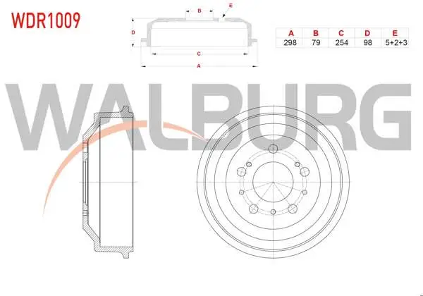 Fren Kampanası Arka 5 Delik 298X79x254x98 18Q Fiat Ducato 2.0 JTD-2.5 TDI-2.8 TDI 1994-2002 / Citroen Jumper 2.8 HDI 1994-2002 / Peugeot Boxer 2.8 HDI 1994-2002