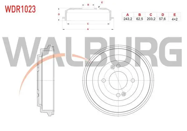 Fren Kampanası Arka 4 Delik 243,2X62,5X203,2X57,6 Hyundai Accent Era 1.4İ-1.5 CRDI-1.6 Cvvt 2006-2012 / i20 1.2 D-Cvvt-1.4 CRDI-1.4 Cvvt 2008-2015 / Kia Rio II 1.4İ-1.5 CRDI 2006-2011
