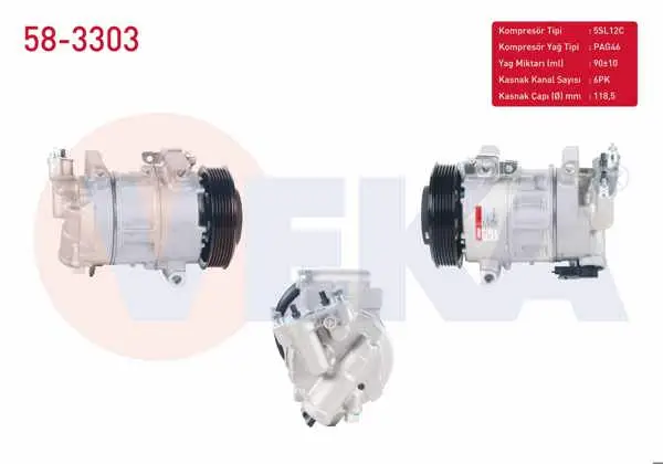 Klima Kompresörü Müşürlü 6Pk 118,5mm Citroen Berlingo 1.6 HDI 2008-/ C4 1.6 HDI 2009-/ Cactus 1.6 HDI 2014-/ Ds3 1.6 HDI 2014-/ Peugeot 2008 1.6 HDI 2013-/ Partner 1.6 HDI 2008-/ Rcz 1.6 Thp 2013-2015