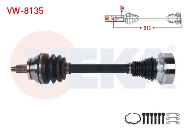 Komple Aks Sol Ön Uzunluk 513mm VW Polo V (6R1, 6C1) 1.2 TSI 16V M-T 2014-2017