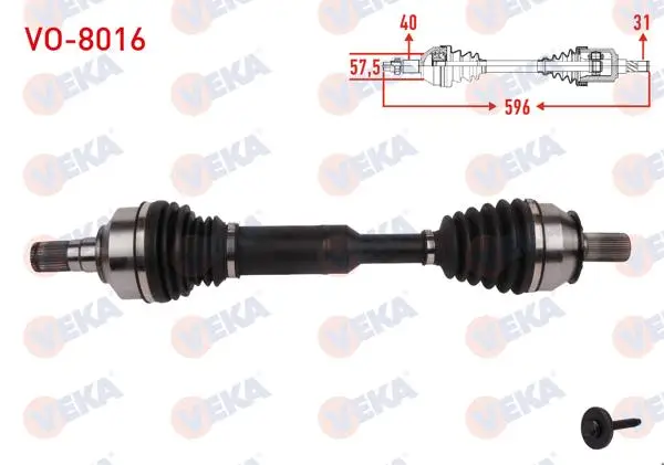 Komple Aks Sol Ön Uzunluk 596mm Volvo Xc60 D3-D4-T5-T6 A-T 2015 -