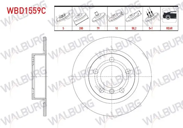 Fren Diski Arka Düz Kaplamalı 5 Bjn 280X10x79x50,2 Mini Cooper Countryman (R60) 1.6 D 2010-2014