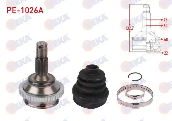 Aks Kafası Sol-Sağ On Dıs ABS li 48 Dıs Uzunluk 132,7mm Peugeot 206 (2A / C) 1.6İ 16V 1998-2006