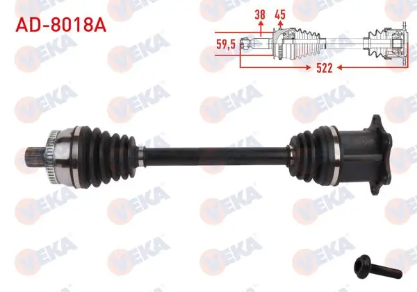 Komple Aks Sol-Sağ On ABS li 45 Dıs Uzunluk 522mm Audi A6 (8E2) 2.0 2000-2004