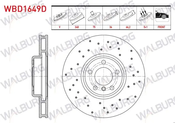 Fren Diski Ön Sol Havalı Performans Delikli 5 Bjn 348X36x75x66,2 BMW 5 Serisi (F10) 2010-2016 / 7 Serisi (F01) 2009-2015