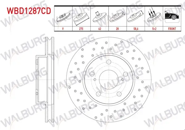 Fren Diski Ön Havalı Kaplamalı Performans Delikli 5 Bjn 275X28x62x58,6 Toyota Hı-Lux Pick Up (Tgn1_, Ggn2_, Ggn1_, Kun2_, Kun1_) 2.5 D-4D 2008-2011