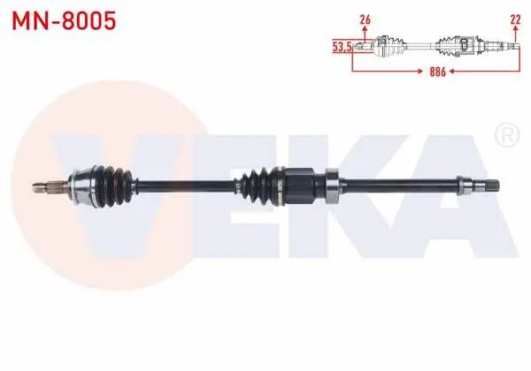 Komple Aks Sağ On Mini Cooper (R50,R53) 1.6 M-T / Cooper One (R50,R53) 1.6 M-T Uzunluk 886mm 2001-2006