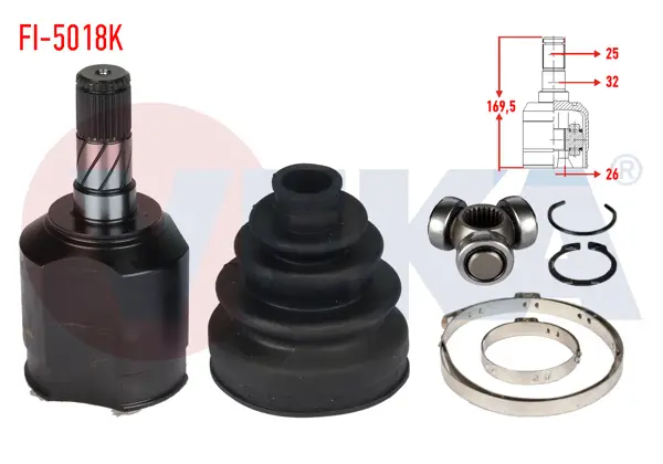 Aks Kafası Sol Ön Ic Fiat Doblo (152,263) 1.6 Mjt 25X26x32 Uzunluk 169,5 mm 2010 -