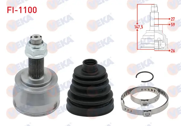 Aks Kafası Sol-Sağ On Dıs 27X26x59 Uzunluk 147,5mm Fiat Doblo Maxı 1.6 Mjt M / T 2010-/ 500X (334_) 1.6 Mjt M / T 2014 -