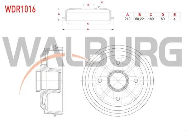 Fren Kampanası Arka 4 Delik 212X50,22X180x80 Peugeot 106 1.4İ-1.6İ 1996-2002 / 206 1.4İ-1.6İ 1998-2006 / Citroen Saxo 1.4-1.5 D 1996-2004