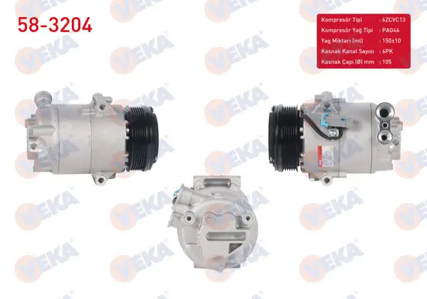 Klima Kompresörü 6Pk 105mm Opel Astra H 1.3 CDTI 2004-2010