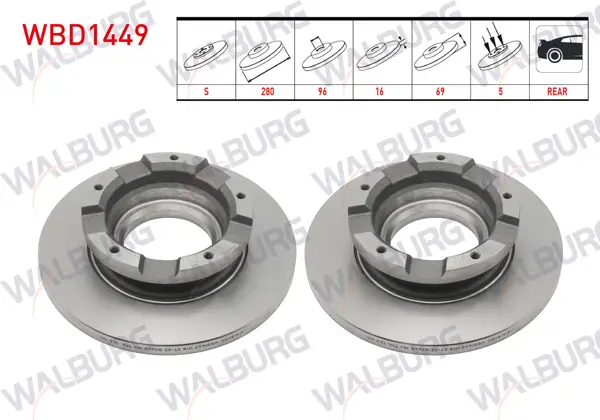 Fren Diski Arka Düz 5 Bjn ABS li 280X16x96x69 Ford Transit (V347)-(V348) 2.2 TDCI 2006-2004