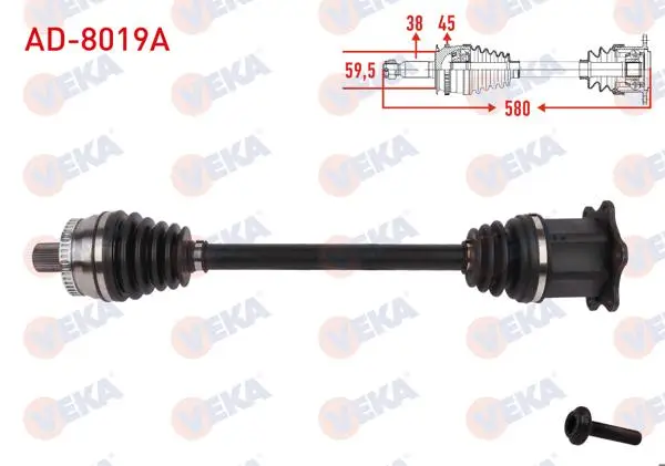 Komple Aks Sol Ön ABS li 45 Dıs Uzunluk 580mm Audi A4 (8Ec) 2.0 TFSI Quattro 2004-2008
