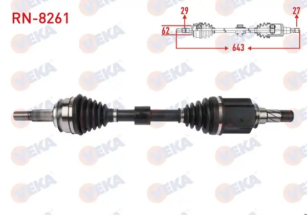 Komple Aks Sol Ön Uzunluk 643mm (7 Vites Çift Kavrama) Renault Kadjar 1.2 TCE, 1.3 TCE, 1.5 Bluedcı 2018-/ Nissan Qashqai II 1.5 DCI, 1.3 Dıg-T 2018 -