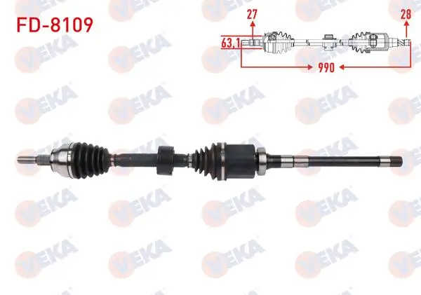Komple Aks Sağ On Uzunluk 990mm Ford Kuga II 2.0 TDCI 4X4 2014-2019