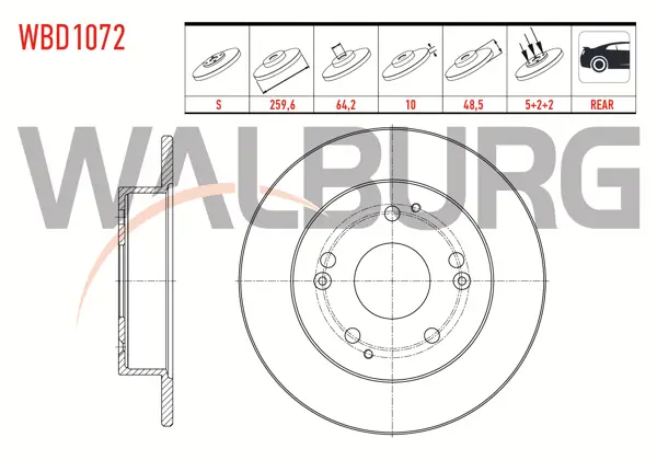 Fren Diski Arka Düz 5 Bjn 259,6X10x64,2X48,5 Honda Civic VII 2.0 I-Vtec 2000-2006 / Civic VII 2.0 Type-R 2000-2006