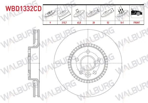 Fren Diski Ön Havalı Kaplamalı Performans Delikli 5 Bjn 315,7X28x63,5X52 Volvo S60 II T3-T4-D3-2.0T 17 Jant 2010-/ S80 II D3-T5 2006-/ V60 T6-D5-1.6D 2010-/ V70 III 2.0 T-1.6D-2.0D 2006-/ Xc70 II D3 2007-