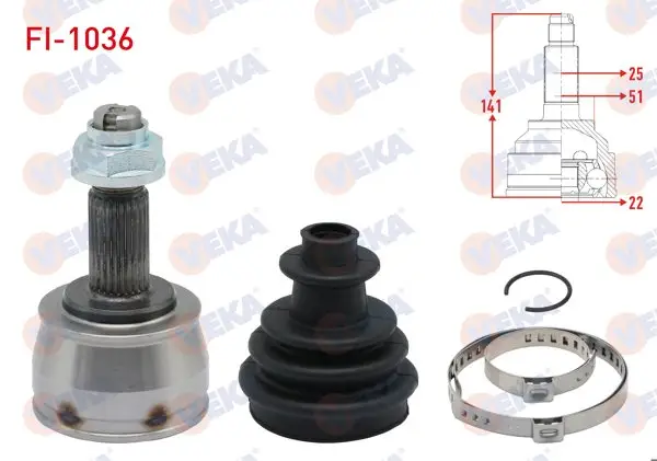 Aks Kafası Sol-Sağ On Dıs 25X22x51 Uzunluk 141 mm Fiat Egea 1.4 16V 2015-/ Doblo 1.4 2010-/ Bravo II (198) 1.4İ 2006 -