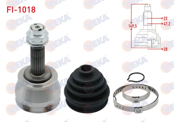 Aks Kafası Sol-Sağ On Dıs Fiat Albea 1.2İ 22X20x46,9 Uzunluk 149,3 mm 2003-2007