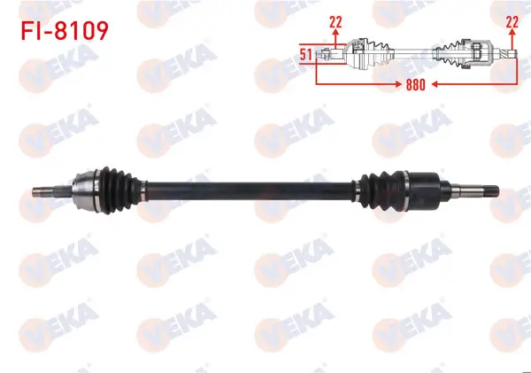 Komple Aks Sağ On Uzunluk 880mm (Kalın Mil) Fiat Fiorino 1.4İ M-T 2007-/ Citroen Nemo 1.4İ M-T 2007-/ Peugeot Bipper 1.4İ 2008 -