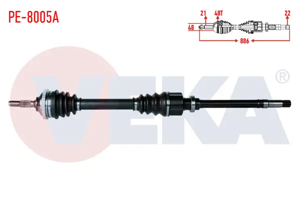 Komple Aks Sağ On Peugeot 206 (2A / C) 1.4 HDI 90 Hp ABS li 48 Dıs Uzunluk 886mm 1998-2006