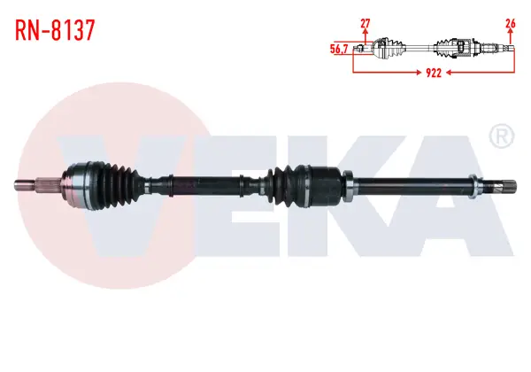 Komple Aks Sağ On Renault Kangoo (Kw0 / 1) 1.5 DCI 105 Hp 6 Vites Uzunluk 922mm 2008 -