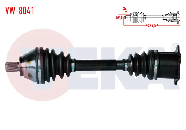 Komple Aks Sol Ön Uzunluk 479,5mm VW Golf VII (5G1) 2.0 TDI A-T DSG 13-/ Passat (362) 2.0 TDI A-T 10-14 / Caddy IV (Saa) 2.0 TDI A-T 15-/ CC B7 (358) 2.0 TDI A-T 12-16 / Audi A3 (8V1) 2.0 TDI A-T 12-16