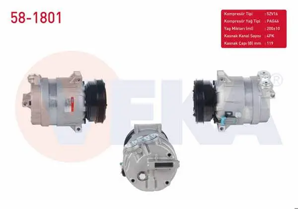 Klima Kompresörü 4Pk 119mm Fiat Brava 1.6 16V 1995-2002 / Bravo 1.6 16V 1995-2004 / Marea 1.6İ 16V 1996-2007