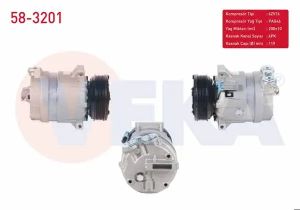 Klima Kompresörü 6Pk 119mm Opel Vectra B 1.7 TD-2.0 Dı-2.0 Dtı-2.0İ 1995-2003