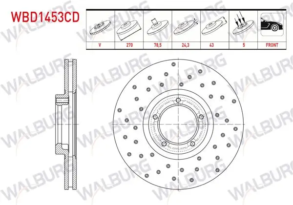 Fren Diski Ön Havalı Kaplamalı Performans Delikli 5 Bjn 270X24,3X78,5X43 Ford Transit (T15) 2.5 TD-2.5 Dı 1994-2000