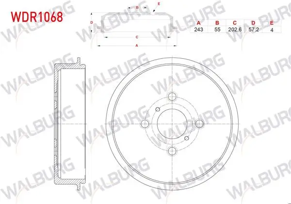 Fren Kampanası Arka 4 Delik 243X57,2X202,6X57,2 Toyota Yaris (_P9_) 1.0 Vvt-I-1.33Vvt-I-1.4 D-4D 2005-2012 / Yaris (_P13_) 1.0 Vvt-I-1.3 Vvt-I-1.4 D-4D-1.5 Hybrıd 2011 -