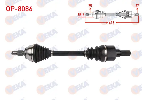 Komple Aks Sol Ön Uzunluk 615mm Opel Crossland X 1.2 2017-/ Citroen C3 Aircross II 1.2 2017 -