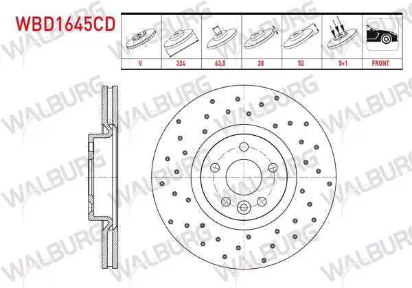 Fren Diski Ön Havalı Kaplamalı Performans Delikli 5 Bjn 324X28x63.5X52 Volvo Xc60 I 2008-2017