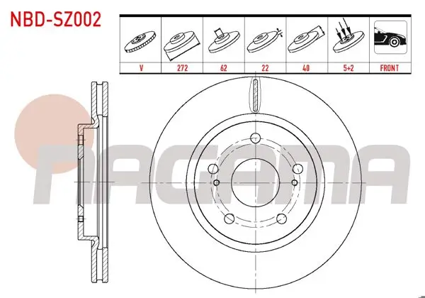 Fren Diski Ön Havalı 5 Bjn 272X22x62x40 Suzuki Swift IV (Fz,Nz) 1.2 2010-/ Swift IV (Fz,Nz) 1.3 2010-