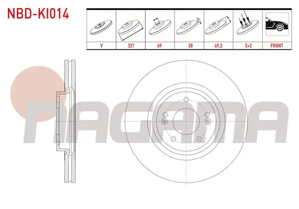 Fren Diski Ön Havalı 5 Bjn 321X28x69x49,2 Kia Sorento (Xm) 2.0 CRDI-2.2 CRDI-2.5 CRDI 2009-2015 / Hyundai Santa Fe (Cm) 2.0 CRDI-2.2 CRDI 2006-2012 / Santa Fe (Dm) 2.0 CRDI 2012-