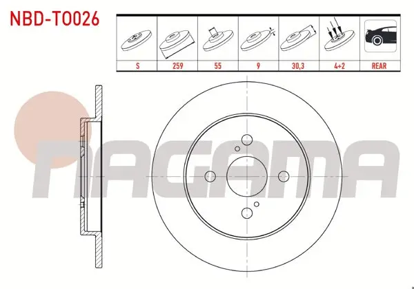 Fren Diski Arka Düz 4 Bjn 259X9x55x30,3 Toyota Yaris 1.0 Vvt-I 2006-2010 / Yaris 1.3 Vvt-I 2006-2010 / Yaris 1.4 D-4D 2006-2010 / Yaris 1.33 Vvt-I 2006-2010