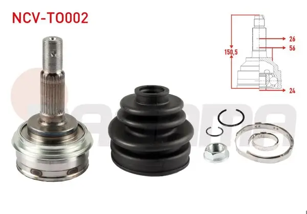 Aks Kafası Sol-Sağ On Dıs 26X24x56 Uzunluk 150,6mm Toyota Corolla (_E9_) 1.6İ-1.8 D 1987-1993 / Rav4 I (Sxa1_) 2.0 1994-2000 / Camry (_V2_) 2.0 1986-1993