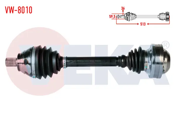 Komple Aks Sol Ön Uzunluk 513mm Volkswagen Caddy III 1.9 TDI 04-10 / Jetta IV 1.6 TDI A-T 11-/ Seat Leon 1.5 E-TSI 18-/ Skoda Octavia III 1.5 TSI 15-/ Superb II 1.6 TDI 10-15 / Superb III 2.0 T 15 -