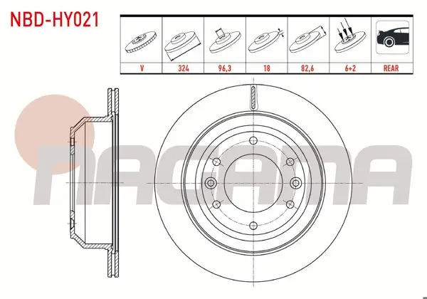 Fren Diski Arka Havalı 6 Bjn 324X18x96,3X82,6 Hyundai H1 2.5 CRDI 2008-