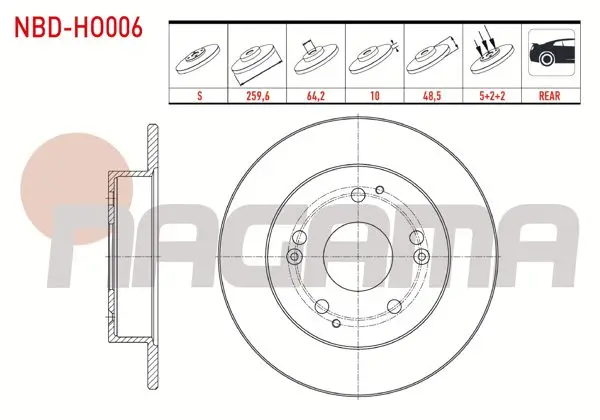 Fren Diski Arka Düz 5 Bjn 259,6X10x64,2X48,5 Honda Civic VII 2.0 I-Vtec 2000-2006 / Civic VII 2.0 Type-R 2000-2006