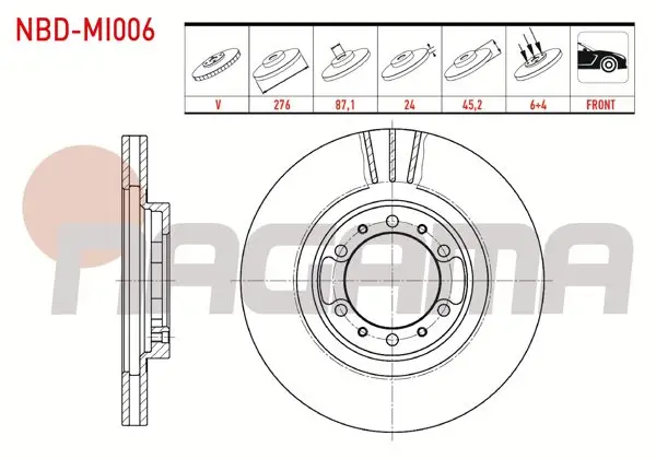 Fren Diski Ön Havalı 6 Bjn 276X24x87,1X45,2 Mitsubishi L 200 (K7t,K6t) 2.5 D 4X4 1996-2007 / Pajero II 2.5 TD-2.8 TD-3.5 V6 4X4 1990-1999
