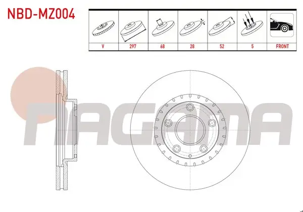 Fren Diski Ön Havalı 5 Bjn 297X28x68x51,5 Mazda 6 (Gj,Gh) 2.0 2013-/ Cx-5 (Ke) 2.0-2.2 D 2011-/ Cx-5 (Kf) 2.0 2017-