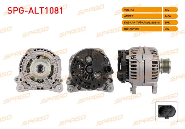 Alternatör 12V 140A 6Pk Polo V-Golf V VI-Passat B6 B7-Transporter T5 (1.6 1.9 2.0 TDI Araclar İçin)