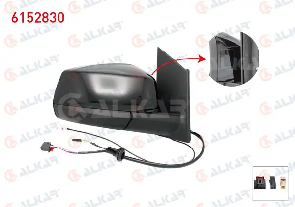 Dış Dikiz Aynası Sağ Elektrikli Isıtmalı Otomatik Katlanır Kör Noktalı Antenlı Parlak Siyah 7 + 2 Pin Ford Tourneo Connect 2022-/ Volkswagen Caddy V 2020 -