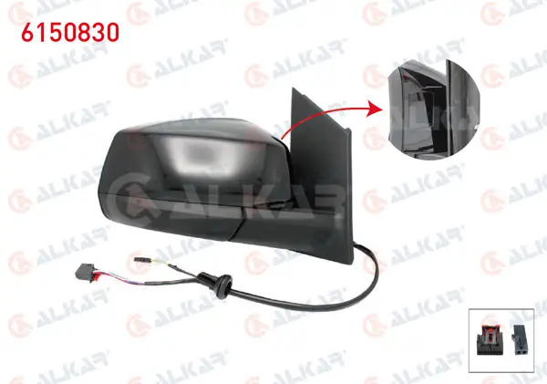 Dış Dikiz Aynası Sağ Elektrikli Isıtmalı Otomatik Katlanır Kör Noktalı Parlak Siyah 7 + 2 Pin Ford Tourneo Connect 2022-/ Volkswagen Caddy V 2020 -
