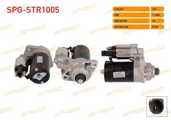 Marş Motoru (V Tipi) 12V 1.1Kw 10 Dıs Ccw (Str3360) Golf V VI-Jetta III / A3 03-12 (1.6 Benzinli Araclar İçin)