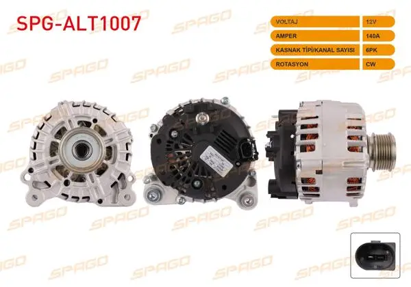 Alternatör (V Tipi) 12V 140A 6Pk Golf VI-Jetta III IV-Caddy III IV / A3 09-15-Q3 11-18 (1.6 2.0 TDI Araclar İçin)