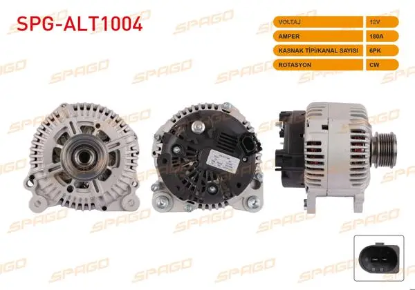 Alternatör (V Tipi) 12V 180A 6Pk (Alt8600) Transporter T5 T6-Crafter 06-16-Caddy 15-20